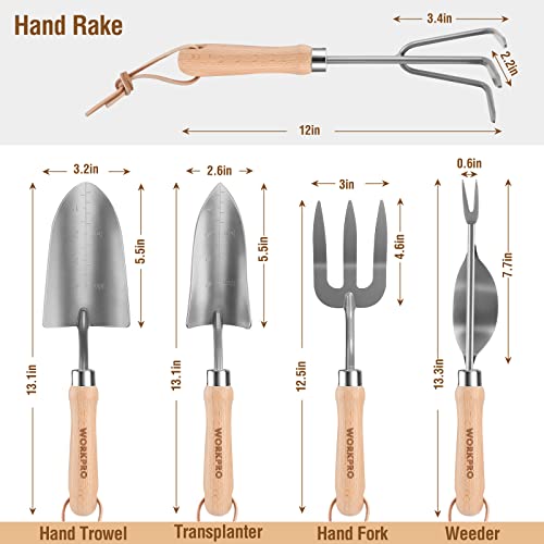 Workpro Garden Tool Set, 5 Piece Heavy Duty Steel Gardening Tools Kit With Wooden Handle, Includes Hand Trowel, Transplanter, Weeder, Hand Fork And Hand Rake, Gardening Gifts For Women Men #TOP1