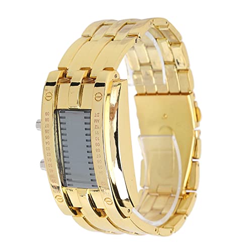 Ejoyous Binäruhr, Digitaluhr Edelstahl Binäre Uhr Wasserdicht LED Sportuhr Rechteck Bezel Legierungsuhr für Herren Damen (Herrengold)