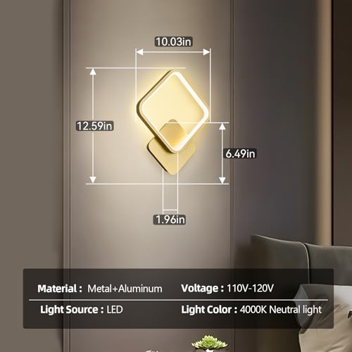 Image of LMQNINE LED Wall Sconces Set of Two Modern Wall Sconce Gold Wall Light 4000K 10W Indoor Wall Lighting for Bedroom Living Room Hallway (2-Pack