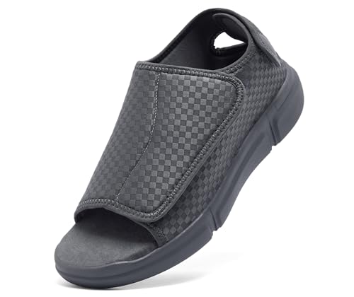 Image of Men's Open toe Diabetic Sandals Wide Width Adjustable Straps Arch Support Lightweight & Breathable Mesh for Comfort and Pain Relief