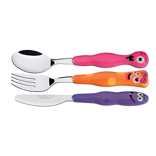 Jogo de Talheres Infantil, Monsterkids, 3 Peças, Colorido, Tramontina