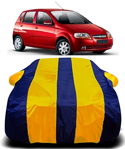Image of Waterproof Car Cover with Ultra Surface Body Protection (Yellow Stripes) Suitable for (Chevrolet Aveo U-VA)