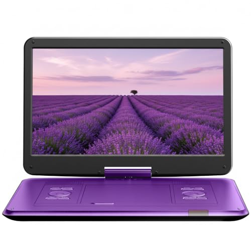 Yoton 17.5 Portable DVD Player with 15.6 HD Swivel Screen for Car and Kids, 4-6H Rechargeable Battery, High Volume Dual Stereo Speakers, USB/SD/AV Support [Not Support Blu-Ray] (Purple)
