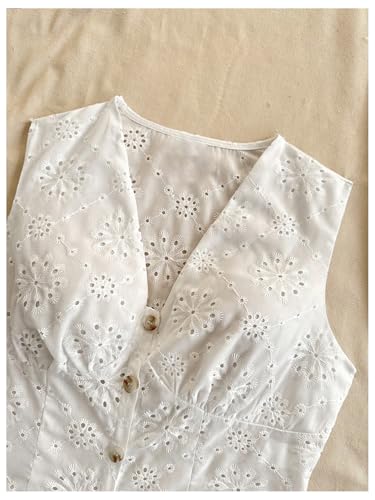 SweatyRocks Women's Eyelet Embroidery V Neck Button Down Vest Top Sleeveless Casual Dressy Blouse4
