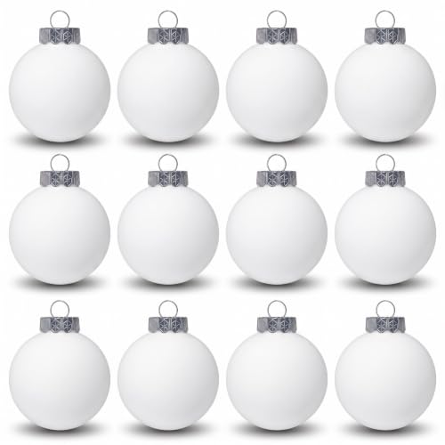 SLEETLY 12pk Blank White DIY Christmas Ball Baubles for Crafts to Personalize Make Your Own Ornament for Kids and Adults Drawing Stickers Plain Paintable Matte Bauble to Decorate
