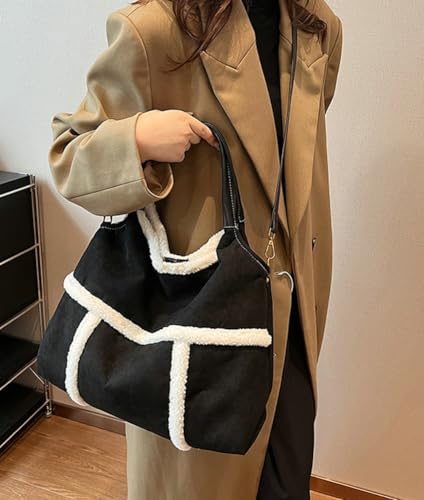 Large Suede Tote Bag for Women Vintage Lamb Wool Lined Shoulder Bag Crossbody Purse Top Handle Satchel Purse Work3