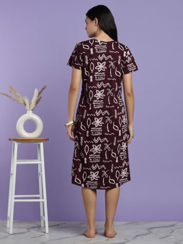 Image of 9shines Label Hosiery Cotton Knee Length Short Night Dress | Short Nighty for Women with Pocket | Graphic Print Nightwear | Night Gown for Women (M-7XL)