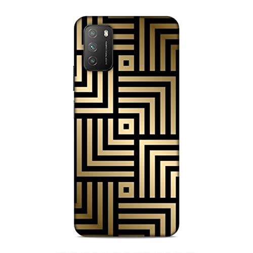 Image of Printed Mobile Back Hard Case Cover for Xiaomi Poco M3 | Black, Golden, Stripes Art-74
