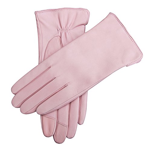 【WARMEN】 レディース レザー 本革 羊革 ナッパ革 ラムスキン cashmere スマホ対応 手袋 グローブ 手ぶくろ カジュアル コスプレ シンプル ドライビング 防寒 保温 秋冬 (6.5, ピンク)