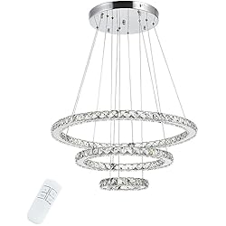 Lampara Araña Led Moderna HOMCOM Lámpara de Araña de Cristal Moderna Lámpara Colgante LED 40W con 3 Anillos Ángulo Ajustable y Control Remoto 4000K Luz Blanco para Salón Comedor Ø60x110 cm