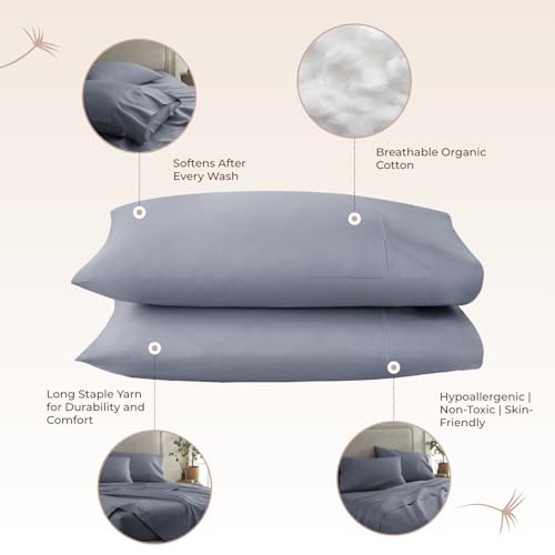 Image of 100% Organic Cotton Pillow Cases Standard Size Set of 2-100% Cotton Pillowcases GOTS Certified 300 Thread Count - Naturally Cooling Comfortable Breathable & Soft Pillow Cases (Mineral, Standard)