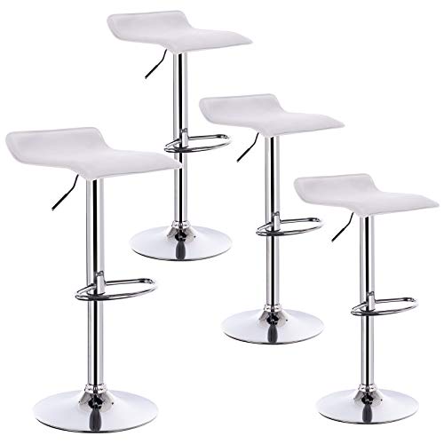 WOLTU 4 X Tabourets de Bar réglable et Rotatif,Assise en Similicuir et Structure en Acier chromé,Blanc BH11ws-4