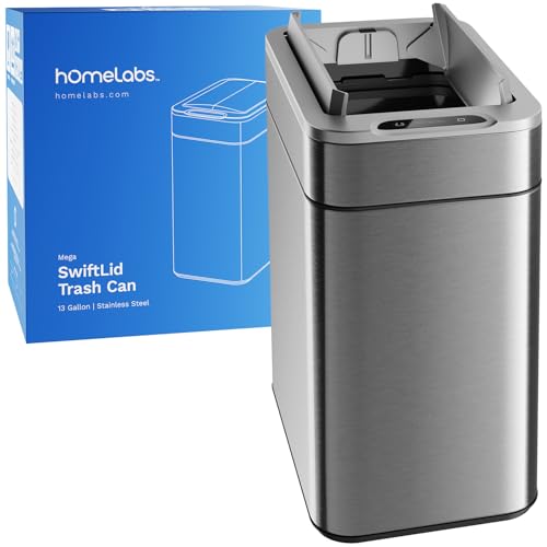 hOmeLabs - 13 Gallon Kitchen Trash Can - Retractable Automatic Sensor Butterfly Lid