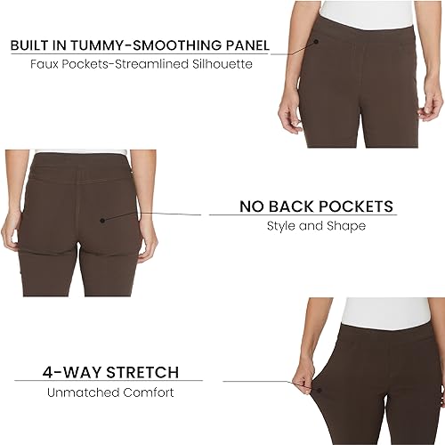 SLIM-SATION Women's Wide Band Regular Length Pull-on Straight Leg Pant with Tummy Control4