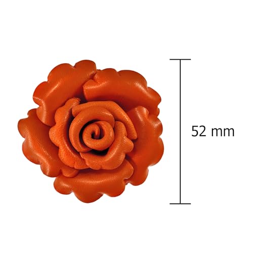 Image of AeraVida Enchanted Genuine Leather Rose Blossom Brooch Pin & Hair Clip | Floral Handmade Accessory for Women | Colorful Pink, Yellow, or Orange Flower Pin for Hair, Dress, or Lapel