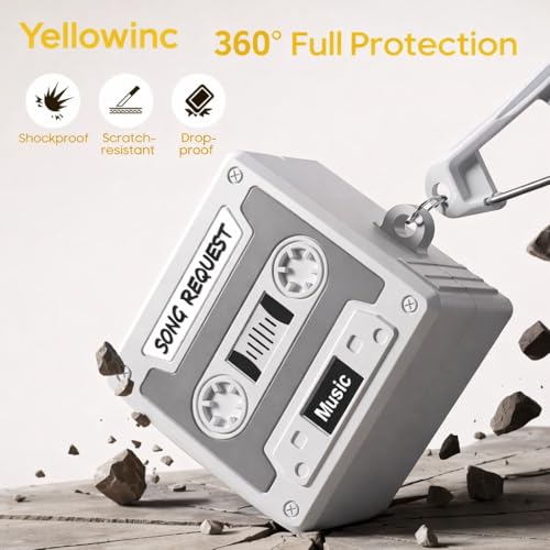 Image of Retro Classic Cassette Tape Case Cover for Samsung Galaxy Buds 4 and 4 Pro with Lanyard (Light Grey, Music Headset)