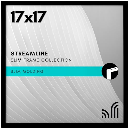 Americanflat 17x17 Picture Frame with Polished Plexiglass - Streamline Collection - Thin Border Square Frame for Wall Display - Hanging Hardware Included - Black