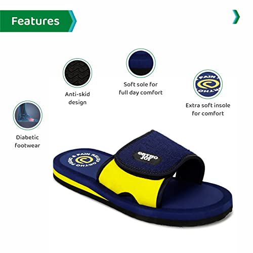 Image of ORTHO JOY Men's Orthopedic Slippers - Adjustable Velcro Strap, Soft Cushioned Footbed & Anti-Skid Comfort Sandals