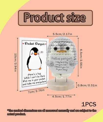 Image of Handmade Crochet Penguin Plush Toy - Stress Relief & Emotional Support Kids, Adults & Coworkers (5.5x6.5cm + 4.5cm Base, Includes 7x10cm Card) - Birthday, Christmas, Valentine's Day Present