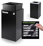 Alpine Commercial Indoor Trash Can - 29 Gallon Modern Looking Black Office Trash can, Metal Trash and Recycling Container with Stickers & 3 Optional Lids (lid Sold Separately)