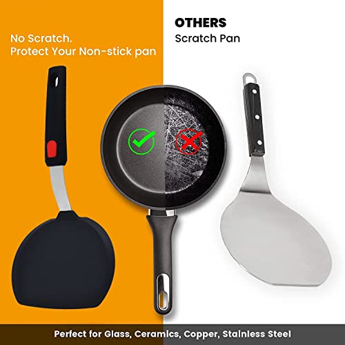 Image of Silicone Spatula - Nonstick, Heat Resistant Cooking & Baking Flipper for Pancakes, Omelettes, Pizza, Steak, Dosa - Ideal for Griddle Pans, Cookware and Fish Turner (Wide Spatula)