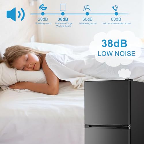 WANAI Double Door 4.5 Cu.Ft Mini Fridge with Freezer, Small Refrigerator with 7 TEMP Modes, Removable Shelves, Low Noise for Bedroom, Dorm, Office, Apartment