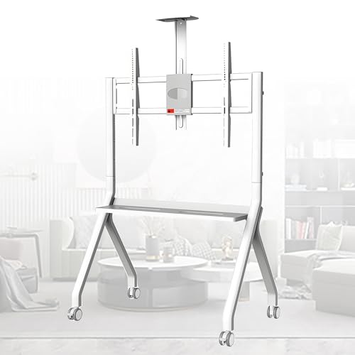 Höhenverstellbarer digitaler Whiteboard-Ständer auf Rädern für interaktives Smartboard, mobiler TV-Ständer mit Kameratablett für Zuhause, Büro und Klassenzimmer – Silber