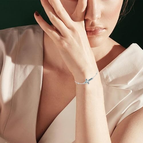 Turquoise Cross Bracelet for Women, 925 Sterling Silver Adjustable Religious Cross Western Jewelry for Her2