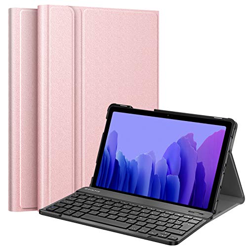 Fintie Funda con Teclado Espa�ol � para Samsung Galaxy Tab A7 10.4'' 2020 (SM-T500/T505/T507) - Carcasa con Soporte y Teclado Espa�ol Bluetooth Inal�mbrico Magn�tico Desmontable, Oro Rosa