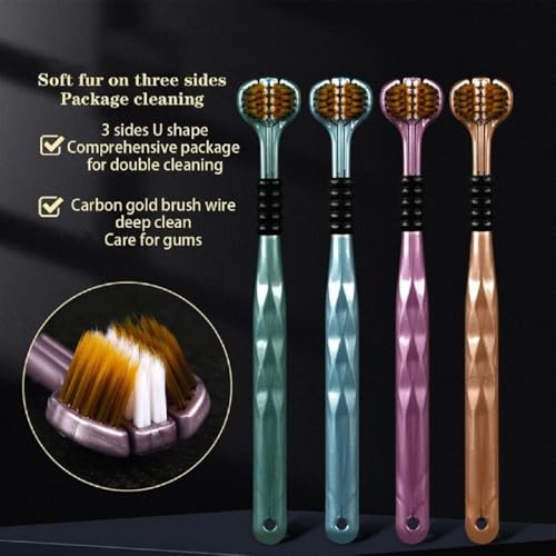 Image of (PACK OF-2) 3 Sided brush for Adults, Cleaning Great Angle Toothbrush, 3 Pcs Manual Soft Bristle -Toothbrush with Tongue Brush Completely Cover Each Tooth