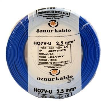 Kablo, Öznur HO7V-U Nya Tek Damarlı Kablo, Mavi, 2.5 mm², 100 Metre | elektrik iletimi sağlar
