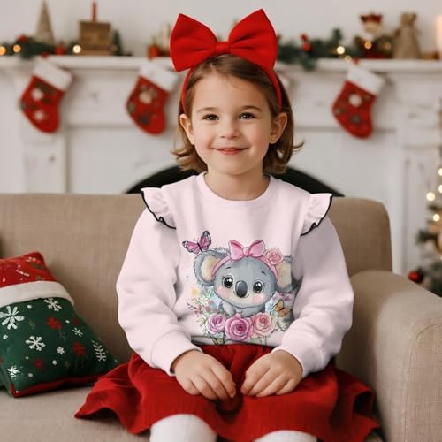 Girls Ruffle Long Sleeve Crewneck Sweatshirt Comfortable Girls' Long Sleeve Crewneck Pullover Sweater 1-84