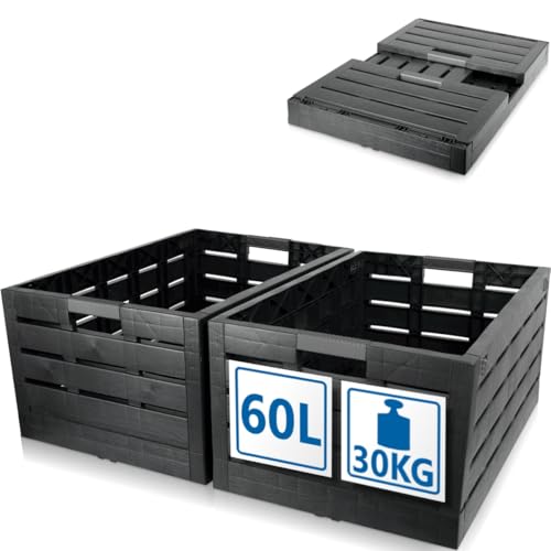 Stimo 2x Premium Klappbox 60L Aufbewahrungsbox klappbar 60x40x28cm Transportbox bis 30kg Aufbewahrungsbox klappbar faltbar stapelbar