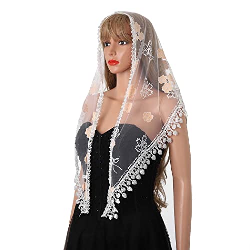 Wedding Church Veils Lace Scarf Floral Shawl Mass Tulle Head Covering Cathedral Mantilla Veil for Women3