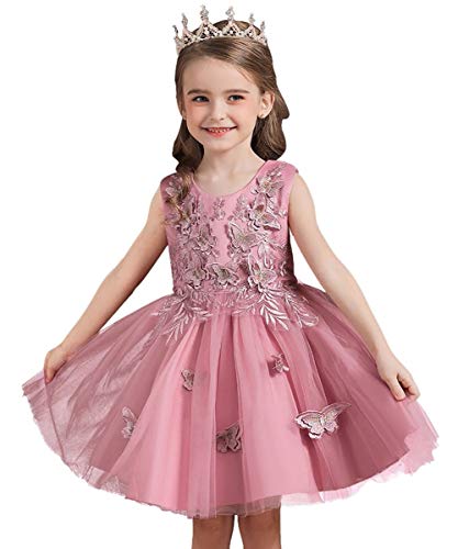 Flower Girls Embroidery Tulle Dress Butterflies Princess Wedding Birthday Party Communion Pageant Dance Ball Gown3