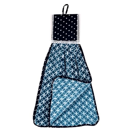 Image of Kuber Industries Soft Cotton Hand Kitchen Towel with Hanging Loop | Double Sided Hand Towels for Wash Basin & Bathroom | Easy to Wash & Reusable | Circle Pattern | Blue