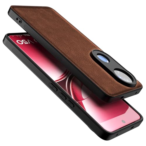 Image of Kapa Tux Leather Back Cover for Vivo T4R / V50 / V50E 5G | Slim Shockproof Camera Protection Bumper Case (Brown)