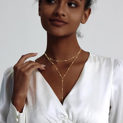 lariat gold necklace for women trendy dainty 14k gold platedsilver layered chain drop necklaces y-shaped necklace jewelry for women gifts