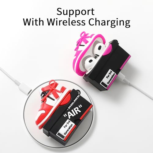 Image of [2Pack] Gedicht for Apple Airpods 3rd Generation Case Cover, Cute Cartoon Shoe Box Soft Silicone Protective Cases for AirPods 3 Case with Keychain for Women Men, Red+Rrose Red