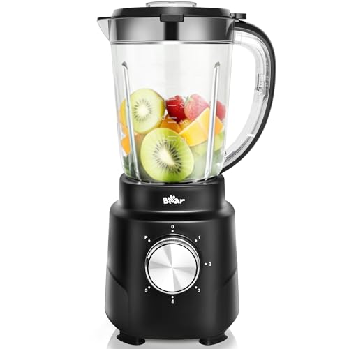 Bear 800W 6-Speed Blender, Smoothie Blender for Kitchen with 50oz(1.5L) BPA-Free Cup/Suction Feet/Feeding Hole/10 blades, Countertop Blender for Smoothies, Crush Ice, Frozen Fruit, Juice and Puree