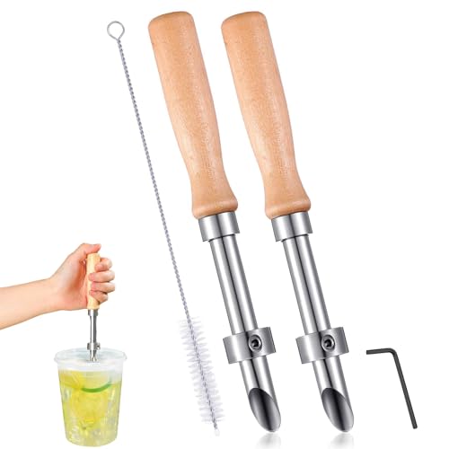Pajita perforadora – Juego de 2 pajitas de madera de limón de acero inoxidable – Utensilio de cocina para bebidas en casa, cafetería, camping, picnic