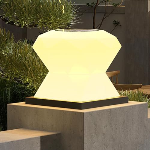 HZWJIA Stainless Steel Pillar Lamp Solar LED Fence Deck Post Cap Lamp Gray Outdoor Lighting Solar Pillar Lamp IP65 Waterproof Pillar Head Lamp For Door Pillar Cottage Patio Pillar Lamp Diameter 11.8in