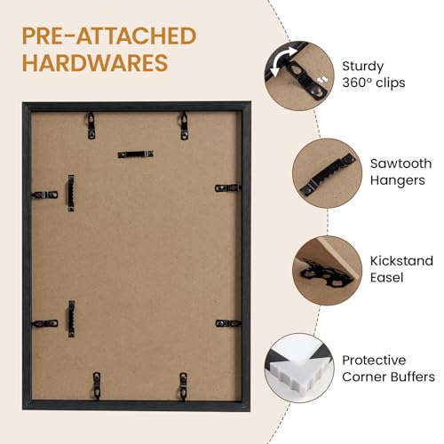 Image of 11x13 Picture Frame,Solid Oak Wood 11 inchx13 inch Photo Frame, Black Color Tempered Real Glass 11 by 13 Wooden Frames with No Mat,13x11 Picture Frames for Wall or Tabletop Display