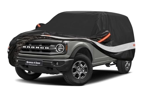 Image of 10 Layers SUV Car Cover Custom Fit for Ford Bronco 4 Door (2021-2026), Waterproof All Weather for Automobiles, Outdoor Full Cover Sun Dust Rain Protection with Cotton. Black