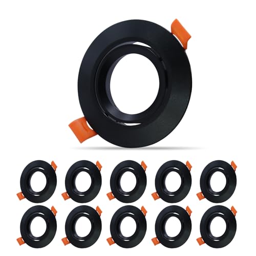 Recessed Spotlight Frame Gu10 GU5.3 MR16 Light Fitting with MR16 Light Sockets Cut Out 70mm (Black-10pack)