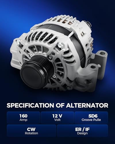 Image of KAX New Alternator 11554N Fit for 2017-2022 Jeep Compass,2014-2019 Cherokee,2015-2021 Renegade, 2015-2017 Chrysler 200 2.4L,160Amp Replace 20024,2104198,11554,56029624AC,56029624AB,56029624AA