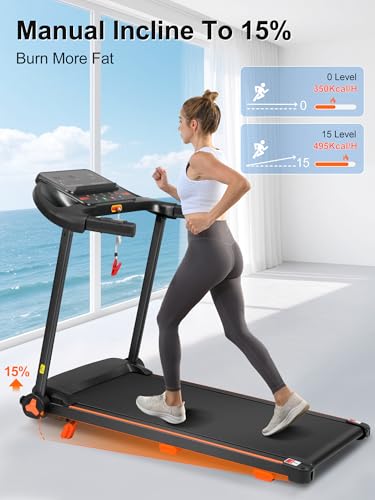 Image of Merax Treadmill with 15% Incline, Foldable Treadmills for Home, Treadmills with Handles for Home Small, Portable Walking Pad Treadmill with 300 Lbs Capacity, Pulse Monitor,Bluetooth,Dual Control Mode