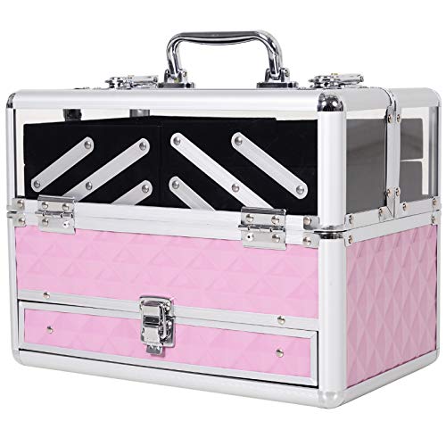 HOMCOM Mallette à Maquillage - Coffre à cosmétiques - Rangement Produits de beauté - dim. 30L x 18l x 22H cm - poignée Serrure alu. Acrylique Rose