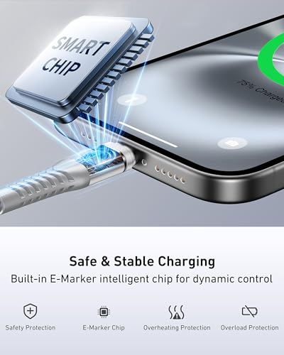 Image of USB C to USB C Cable (6FT, 2Pack) 240W Type C Charger Fast Charging Cord Braided USBC Cables for iPhone 17 Pro Max, 16 15, iPad Pro /Air /10, MacBook, Samsung S25 /S24, Laptops - Silver