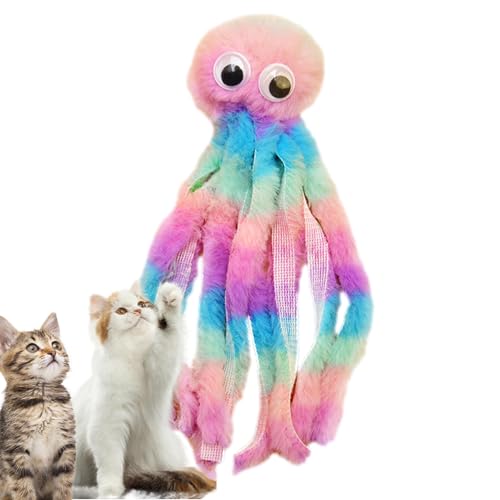 Katze Kauspielzeug Für Innenkatzen - Plüsch -Katzenspielzeug Kätzchen Zahnen Spielzeug - Interaktives Katzenspielzeug, Cartoon Tintenfisch Katze Zahnen -Kauspielzeug, Weiches Haustierspielzeug, P